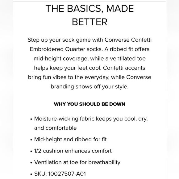 Converse 3-PK Confetti Embroidered Quarter Socks - Picture 2 of 4